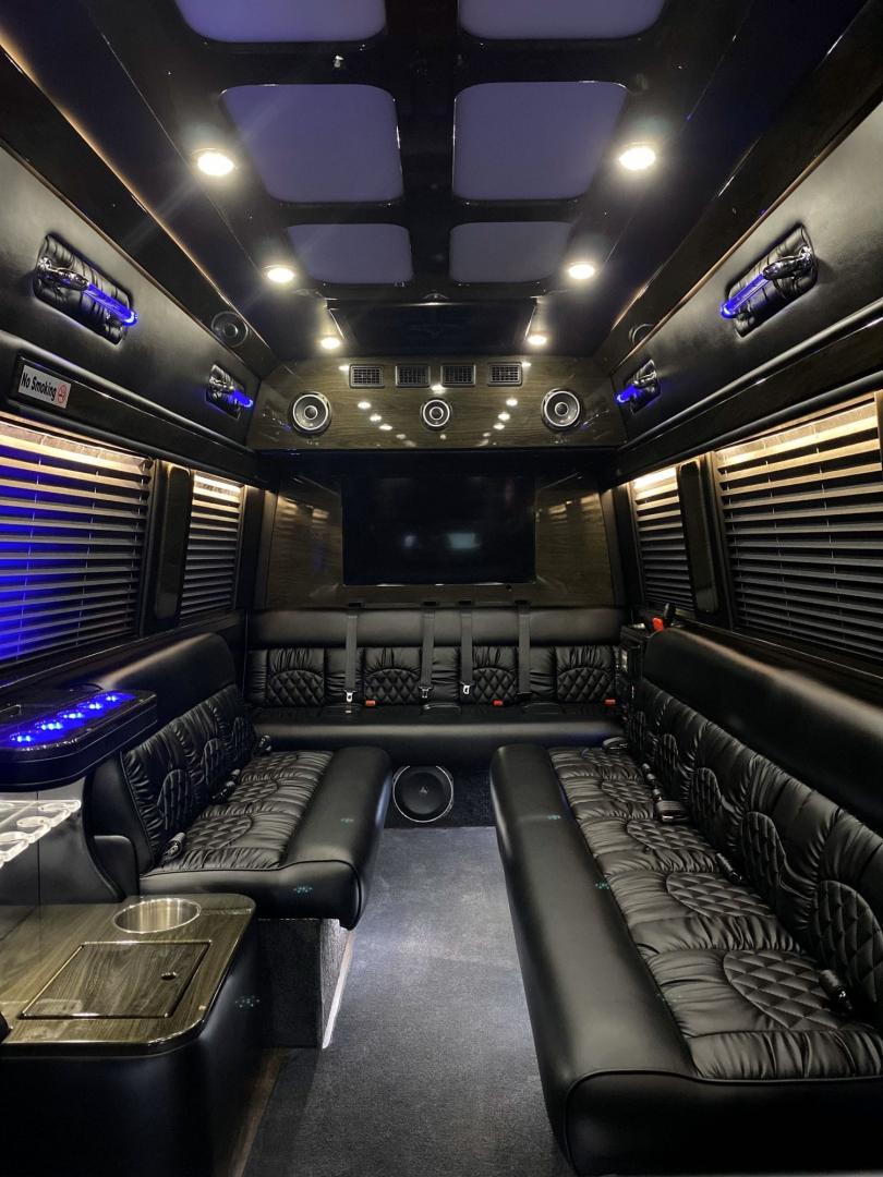 2018 Black /Black Mercedes-Benz Sprinter 3500 with an Diesel engine, Auto transmission, 0.000000, 0.000000 - 2018 Mercedes Benz 3500 Ext Sprinter Built By Midwest Limo Style Seating 15 passenger / Seat belts V-6 Diesel Automatic Transmission ONLY 39000 miles Rear Luggage Tow Hitch Running Boards Front and Rear TV's Upgraded Sound System Bar / Ice Storage Limo Lighting and much more. Financing available... - Photo#4