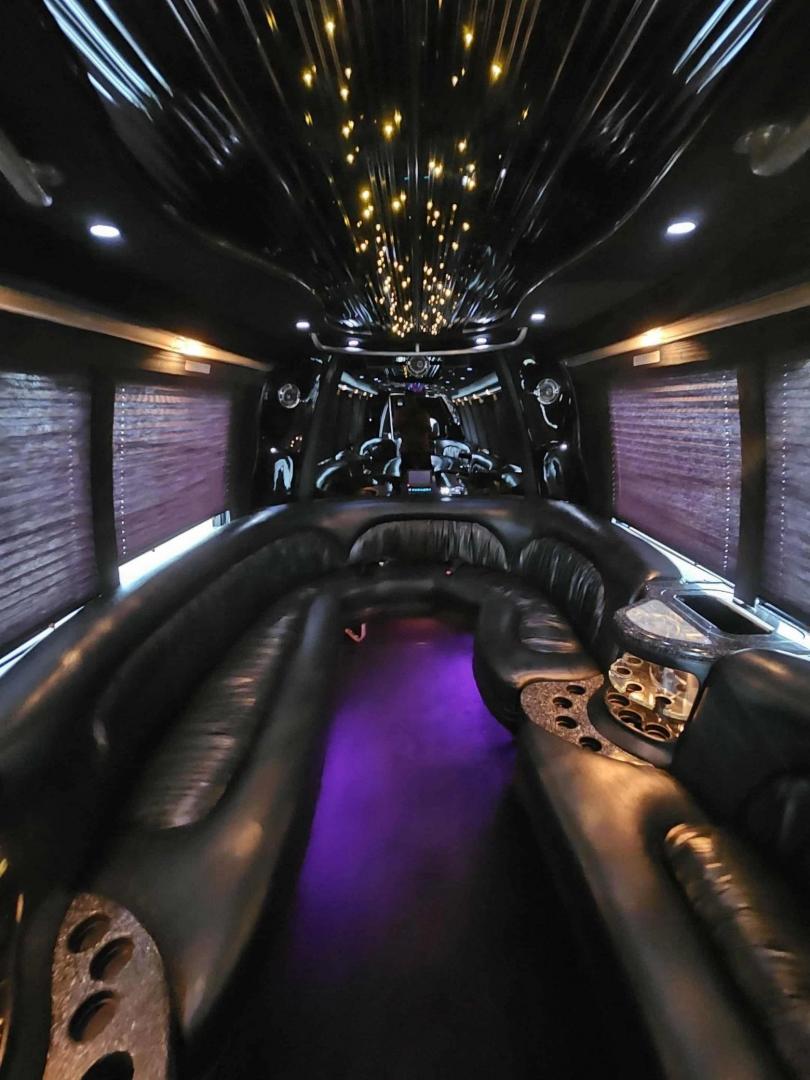 2004 White /Black International KK38 , Auto transmission, 0.000000, 0.000000 - 2004 KK38 LIMO BUS MAKE - INTERNATIONAL YEAR - 2004 MODEL - 3200 DT530 BUILDER - KRYSTAL KK38 MILEAGE - 66,944 WHITE EXTERIOR BLACK INTERIOR PASSENGER - 28 LIMO BENCH SEATING 3 BARS W/ COOLERS STAINLESS CEILING W/ FIBER LIGHTS CEILING GRAB BARS RGB LIGHTING TV'S FRONT AND BACK WALL REAR LUGGAGE SPAC - Photo#5