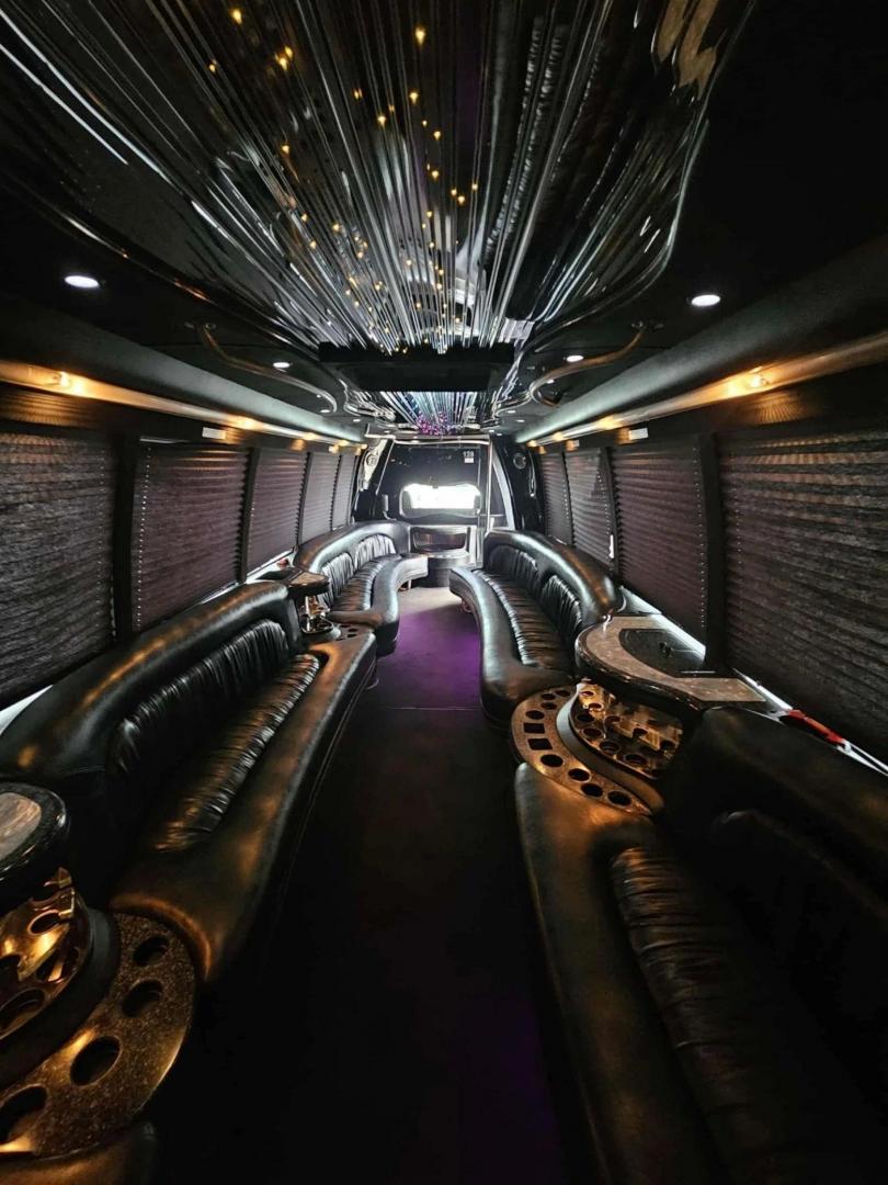 2004 White /Black International KK38 , Auto transmission, 0.000000, 0.000000 - 2004 KK38 LIMO BUS MAKE - INTERNATIONAL YEAR - 2004 MODEL - 3200 DT530 BUILDER - KRYSTAL KK38 MILEAGE - 66,944 WHITE EXTERIOR BLACK INTERIOR PASSENGER - 28 LIMO BENCH SEATING 3 BARS W/ COOLERS STAINLESS CEILING W/ FIBER LIGHTS CEILING GRAB BARS RGB LIGHTING TV'S FRONT AND BACK WALL REAR LUGGAGE SPAC - Photo#6