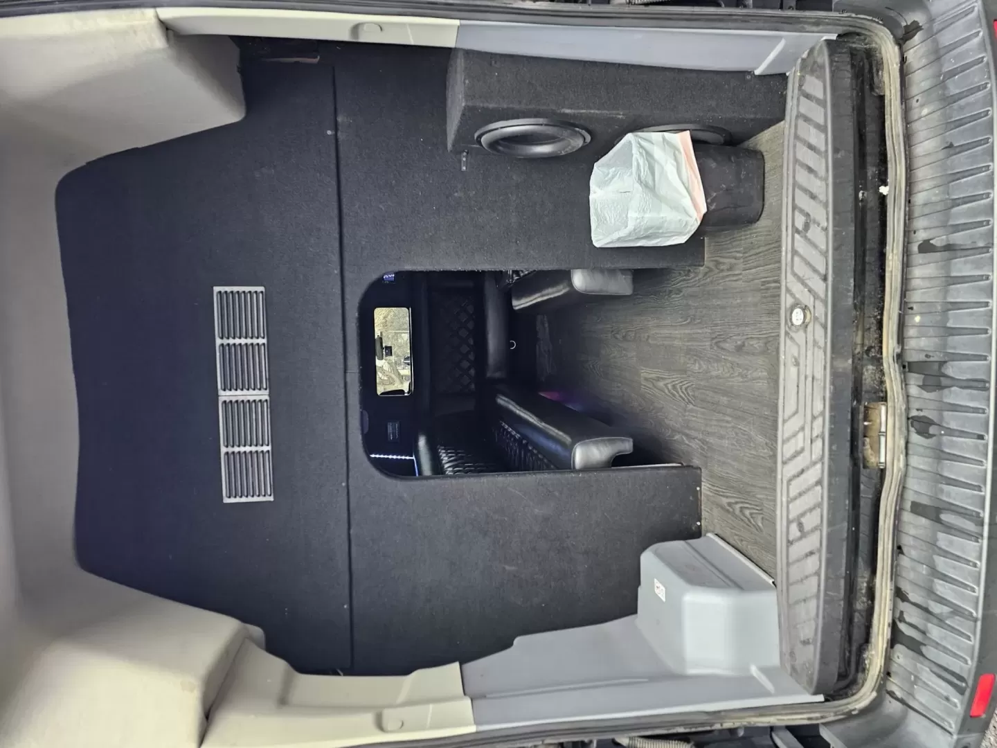 2017 Black /Black Ford Transit with an Gas engine, Auto transmission, 0.000000, 0.000000 - 2017 FORD TRANSIT 3.7L GAS ENGINE BUILT BY PINNICALE INTERIOR BLACK DIAMOND PATTERN LIMO BENCH SEATS 10 PASSENGERS PLUS DRIVER AND COPILOT - RACK LIMO BENCH SEATING POWER PARTITION TV'S FRONT AND REAR COVED RGB LIGHTING ON SIDE WALLS OVER HEAD DOME LIGHTS GRAY WOOD LOOK FLOORING MAYBACH CEILING LIGH - Photo#3