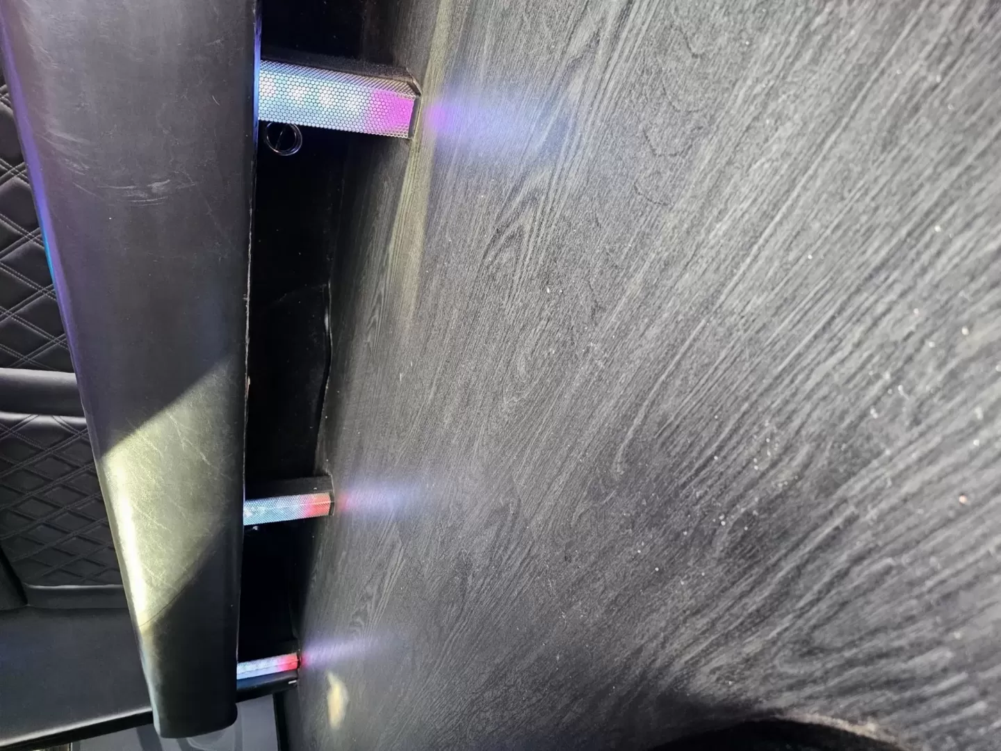 2017 Black /Black Ford Transit with an Gas engine, Auto transmission, 0.000000, 0.000000 - 2017 FORD TRANSIT 3.7L GAS ENGINE BUILT BY PINNICALE INTERIOR BLACK DIAMOND PATTERN LIMO BENCH SEATS 10 PASSENGERS PLUS DRIVER AND COPILOT - RACK LIMO BENCH SEATING POWER PARTITION TV'S FRONT AND REAR COVED RGB LIGHTING ON SIDE WALLS OVER HEAD DOME LIGHTS GRAY WOOD LOOK FLOORING MAYBACH CEILING LIGH - Photo#10