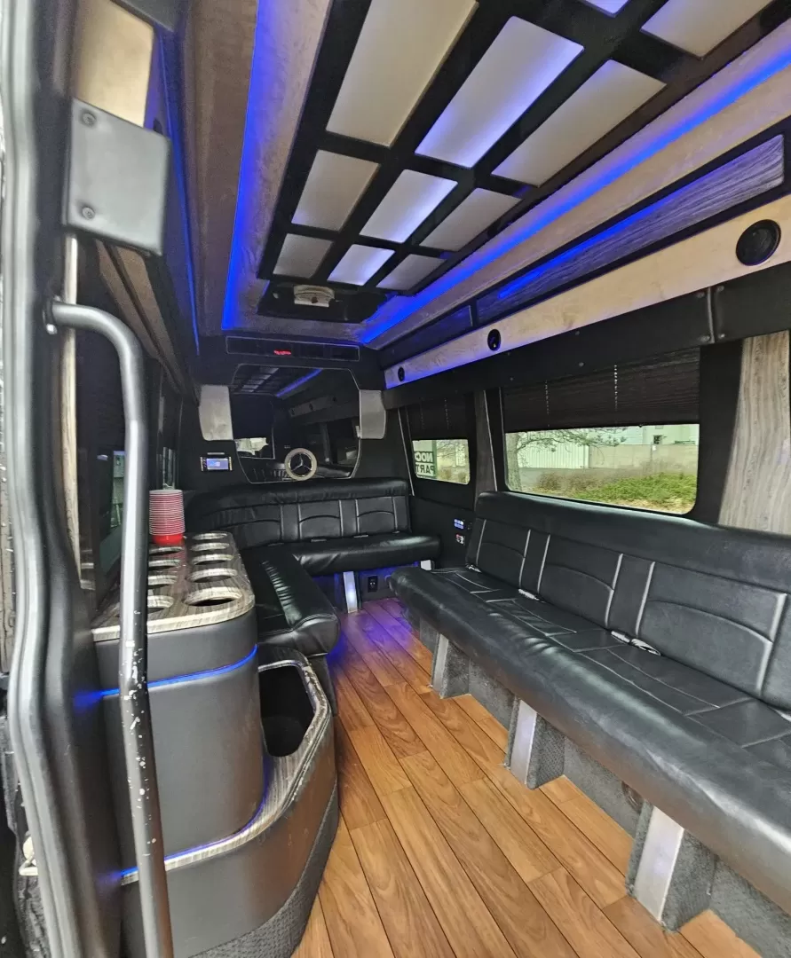 2016 Black /Black Mercedes-Benz Sprinter 3500 with an Diesel engine, Auto transmission, located at 1725 US-68 N, Bellefontaine, OH, 43311, (937) 592-5466, 40.387783, -83.752388 - 2016 MERCEDES BENZ 3500 SPRINTER BUILT BY BATTISTI DIESEL BLACK / BLACK 14 REAR PASSENGER PLUS DRIVER LIMO BENCH J SEATING MAYBACH CEILING WITH WHITE LIGHTING DUCTED AC CEILING DUCTED HEAT FLOOR WOOD LOOK FLOORING TV'S FRONT AND REAR WITH BLACK PLEXI COVERS FOR PROTECTION FRONT BAR WITH SELF DRAININ - Photo#22