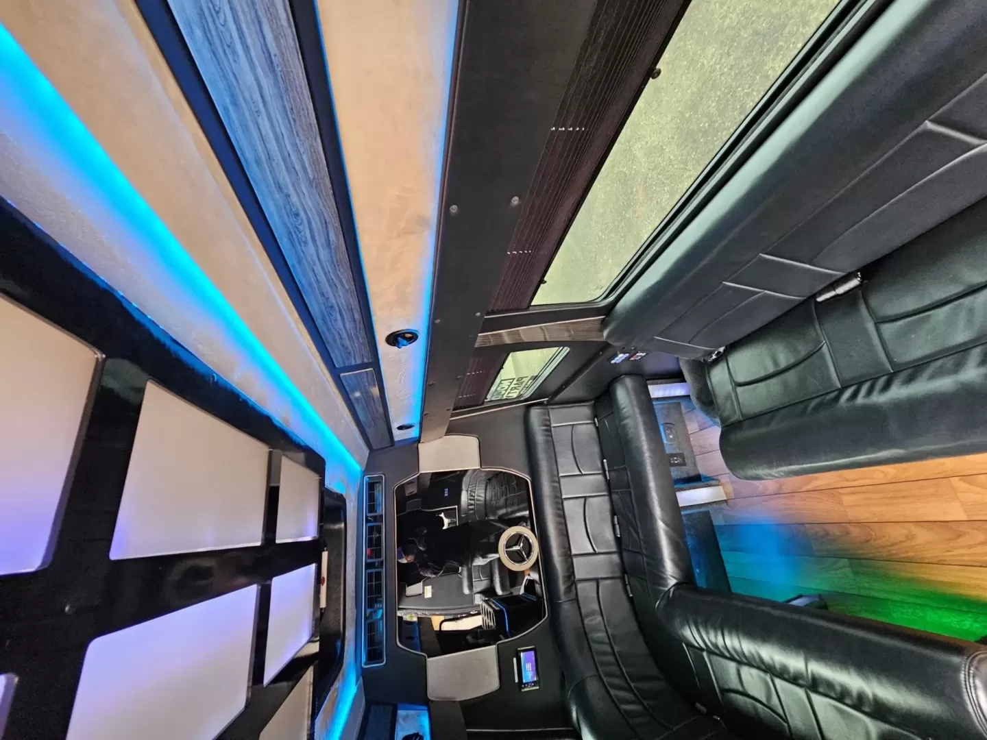 2016 Black /Black Mercedes-Benz Sprinter 3500 with an Diesel engine, Auto transmission, located at 1725 US-68 N, Bellefontaine, OH, 43311, (937) 592-5466, 40.387783, -83.752388 - 2016 MERCEDES BENZ 3500 SPRINTER BUILT BY BATTISTI DIESEL BLACK / BLACK 14 REAR PASSENGER PLUS DRIVER LIMO BENCH J SEATING MAYBACH CEILING WITH WHITE LIGHTING DUCTED AC CEILING DUCTED HEAT FLOOR WOOD LOOK FLOORING TV'S FRONT AND REAR WITH BLACK PLEXI COVERS FOR PROTECTION FRONT BAR WITH SELF DRAININ - Photo#11