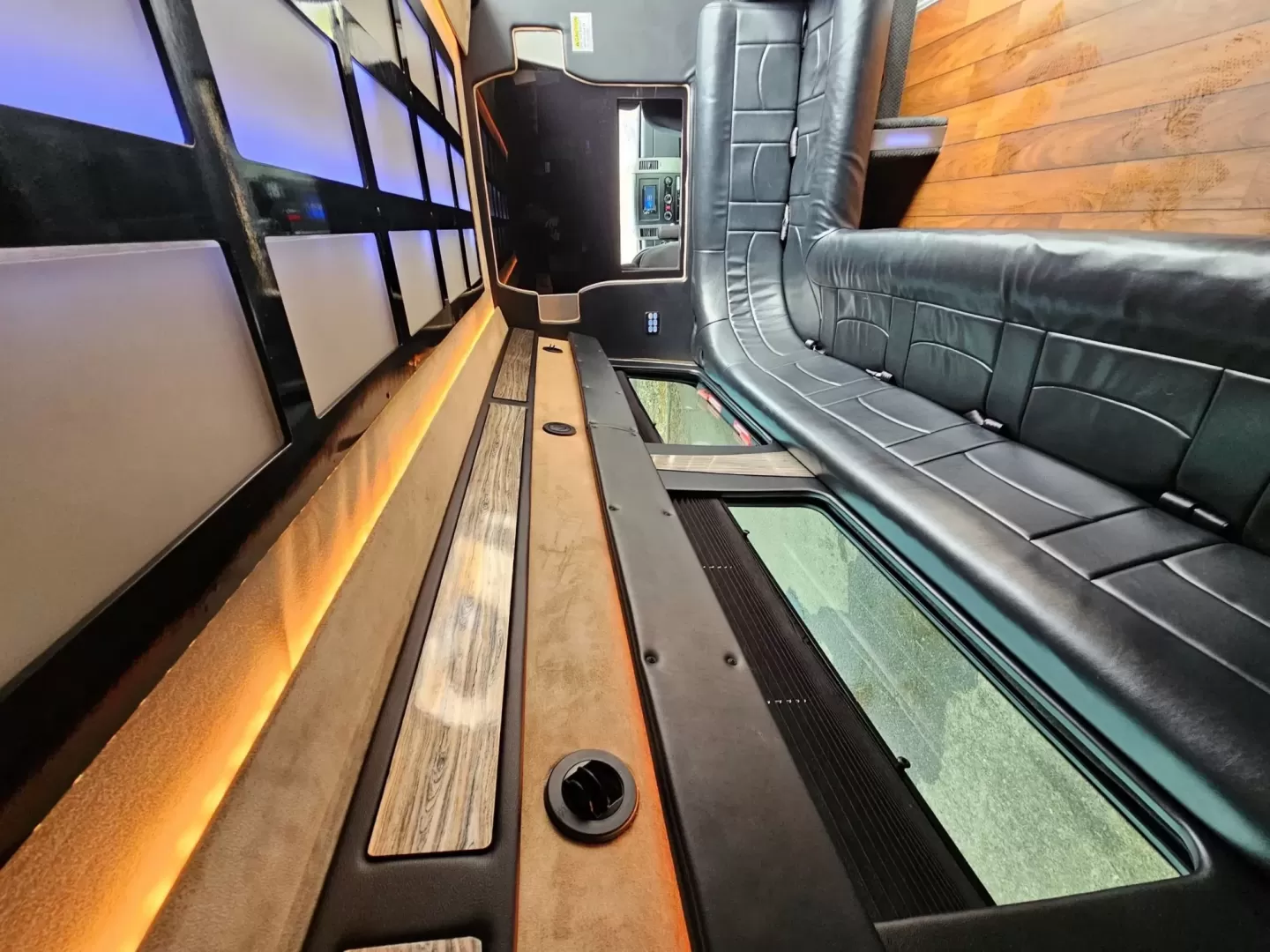 2016 Black /Black Mercedes-Benz Sprinter 3500 with an Diesel engine, Auto transmission, located at 1725 US-68 N, Bellefontaine, OH, 43311, (937) 592-5466, 40.387783, -83.752388 - 2016 MERCEDES BENZ 3500 SPRINTER BUILT BY BATTISTI DIESEL BLACK / BLACK 14 REAR PASSENGER PLUS DRIVER LIMO BENCH J SEATING MAYBACH CEILING WITH WHITE LIGHTING DUCTED AC CEILING DUCTED HEAT FLOOR WOOD LOOK FLOORING TV'S FRONT AND REAR WITH BLACK PLEXI COVERS FOR PROTECTION FRONT BAR WITH SELF DRAININ - Photo#14