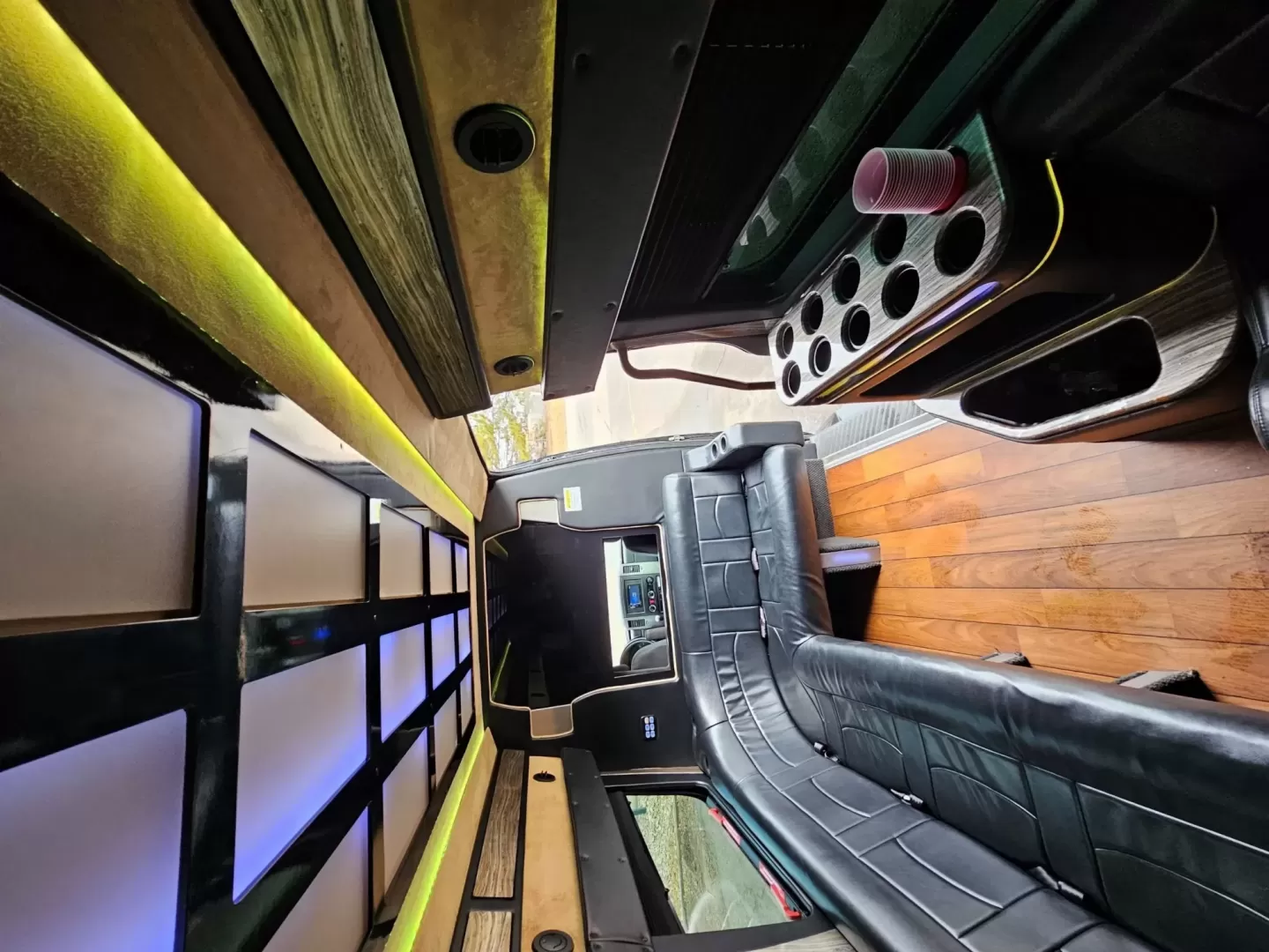 2016 Black /Black Mercedes-Benz Sprinter 3500 with an Diesel engine, Auto transmission, located at 1725 US-68 N, Bellefontaine, OH, 43311, (937) 592-5466, 40.387783, -83.752388 - 2016 MERCEDES BENZ 3500 SPRINTER BUILT BY BATTISTI DIESEL BLACK / BLACK 14 REAR PASSENGER PLUS DRIVER LIMO BENCH J SEATING MAYBACH CEILING WITH WHITE LIGHTING DUCTED AC CEILING DUCTED HEAT FLOOR WOOD LOOK FLOORING TV'S FRONT AND REAR WITH BLACK PLEXI COVERS FOR PROTECTION FRONT BAR WITH SELF DRAININ - Photo#13