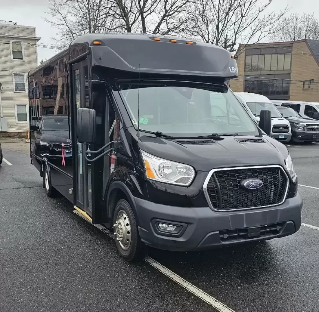 2020 Black /Black Ford Transit with an Gas engine, Auto transmission, 0.000000, 0.000000 - 2020 FORD TRANSIT STARCRAFT BUS W/ BATTISTI CUSTOMS LIMO INTERIOR 3.5L (6) CYLINDER - GAS ENGINE RWD BY-FOLD ENTRY DOOR INTERIOR BLACK DIAMOND PATTERN LIMO BENCH SEATS W/ LAP BELTS FOR 14 PASSENGERS - PLUS DRIVER TV' REAR RGB LIGHTING ON REAR WALL AND CEILING INSERT OVERHEAD DOME LIGHTS OVERHEAD GRA - Photo#0