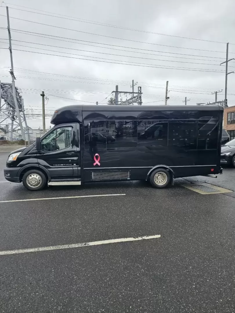 2020 Black /Black Ford Transit with an Gas engine, Auto transmission, 0.000000, 0.000000 - 2020 FORD TRANSIT STARCRAFT BUS W/ BATTISTI CUSTOMS LIMO INTERIOR 3.5L (6) CYLINDER - GAS ENGINE RWD BY-FOLD ENTRY DOOR INTERIOR BLACK DIAMOND PATTERN LIMO BENCH SEATS W/ LAP BELTS FOR 14 PASSENGERS - PLUS DRIVER TV' REAR RGB LIGHTING ON REAR WALL AND CEILING INSERT OVERHEAD DOME LIGHTS OVERHEAD GRA - Photo#1