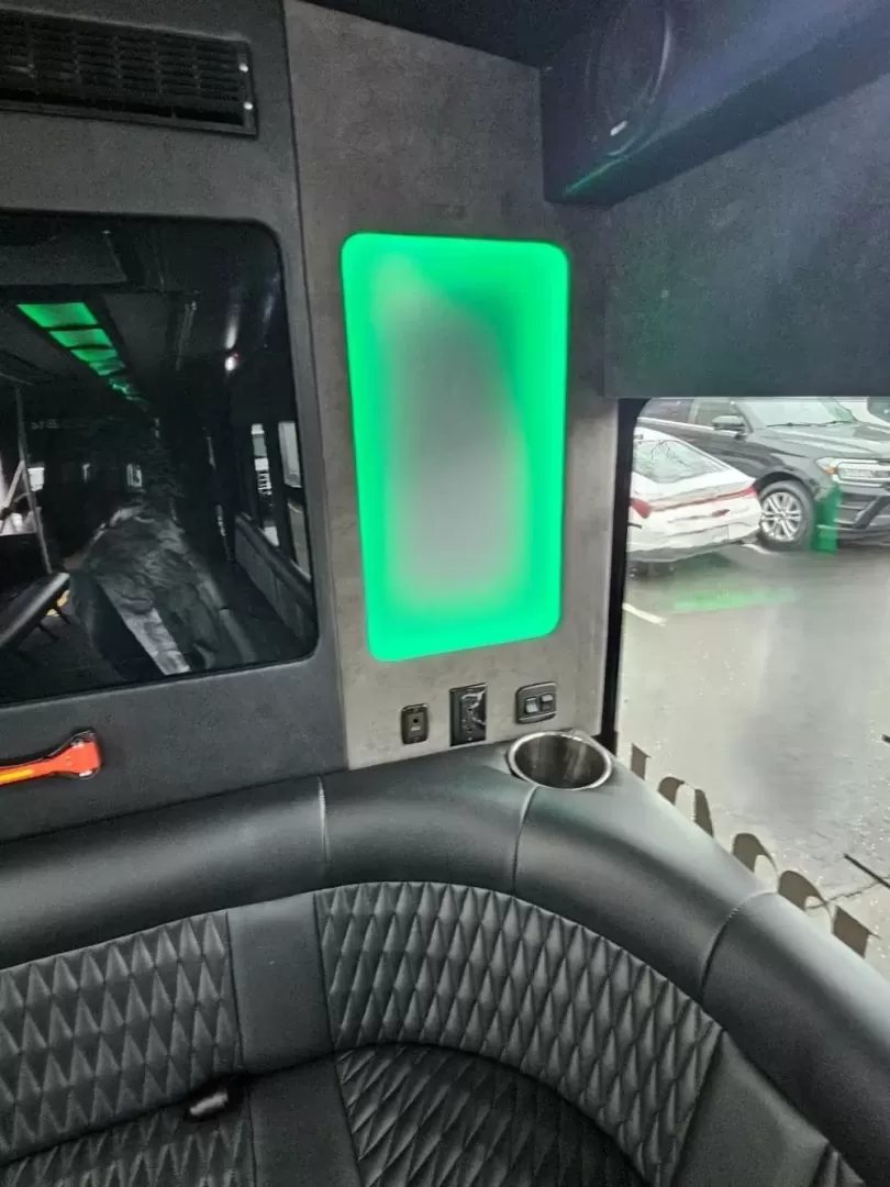 2020 Black /Black Ford Transit with an Gas engine, Auto transmission, 0.000000, 0.000000 - 2020 FORD TRANSIT STARCRAFT BUS W/ BATTISTI CUSTOMS LIMO INTERIOR 3.5L (6) CYLINDER - GAS ENGINE RWD BY-FOLD ENTRY DOOR INTERIOR BLACK DIAMOND PATTERN LIMO BENCH SEATS W/ LAP BELTS FOR 14 PASSENGERS - PLUS DRIVER TV' REAR RGB LIGHTING ON REAR WALL AND CEILING INSERT OVERHEAD DOME LIGHTS OVERHEAD GRA - Photo#11