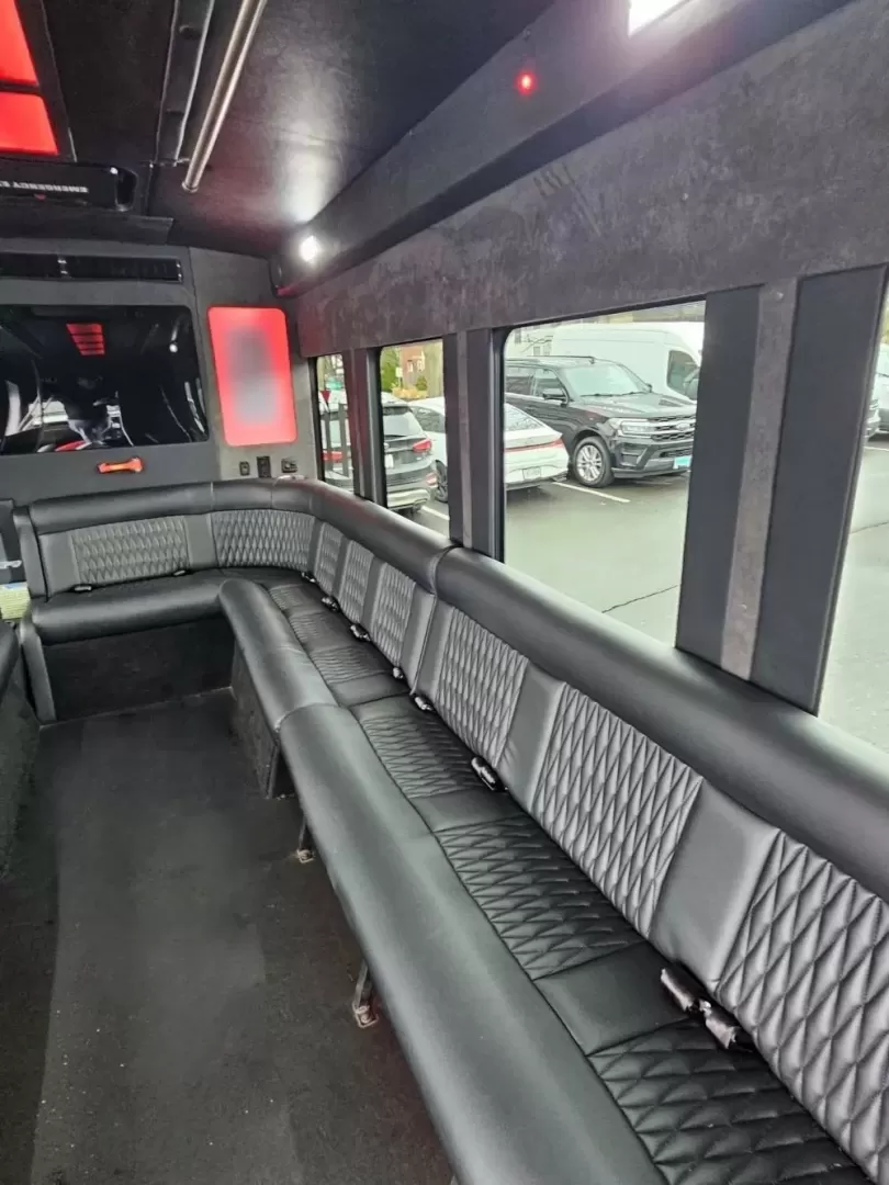 2020 Black /Black Ford Transit with an Gas engine, Auto transmission, 0.000000, 0.000000 - 2020 FORD TRANSIT STARCRAFT BUS W/ BATTISTI CUSTOMS LIMO INTERIOR 3.5L (6) CYLINDER - GAS ENGINE RWD BY-FOLD ENTRY DOOR INTERIOR BLACK DIAMOND PATTERN LIMO BENCH SEATS W/ LAP BELTS FOR 14 PASSENGERS - PLUS DRIVER TV' REAR RGB LIGHTING ON REAR WALL AND CEILING INSERT OVERHEAD DOME LIGHTS OVERHEAD GRA - Photo#12