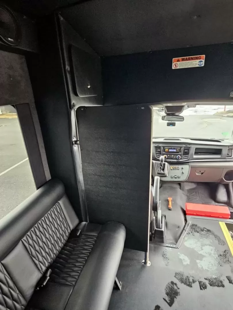 2020 Black /Black Ford Transit with an Gas engine, Auto transmission, 0.000000, 0.000000 - 2020 FORD TRANSIT STARCRAFT BUS W/ BATTISTI CUSTOMS LIMO INTERIOR 3.5L (6) CYLINDER - GAS ENGINE RWD BY-FOLD ENTRY DOOR INTERIOR BLACK DIAMOND PATTERN LIMO BENCH SEATS W/ LAP BELTS FOR 14 PASSENGERS - PLUS DRIVER TV' REAR RGB LIGHTING ON REAR WALL AND CEILING INSERT OVERHEAD DOME LIGHTS OVERHEAD GRA - Photo#15