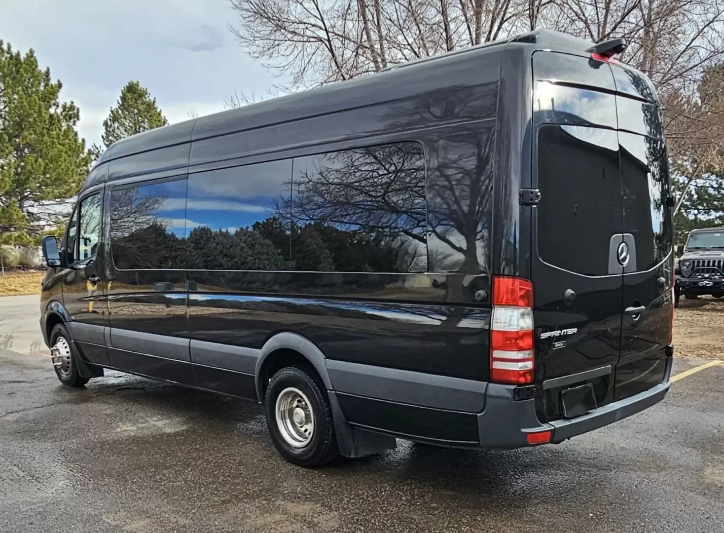 2018 Black /Black Mercedes-Benz Sprinter 3500 with an Gas engine, Auto transmission, 0.000000, 0.000000 - 2018 Mercedes Benz Sprinter Grech Executive Shuttle 3500 Ext -Black / Black 13 Rear passengers Plus Driver and Co-Pilot Front TV Pro Air - Heat and A/C System Grech Sound System and Controls Grey Wood Look Flooring Rear Row Stadium Seating Rear Luggage with Under Seat Storage Window Shades USB Power - Photo#3