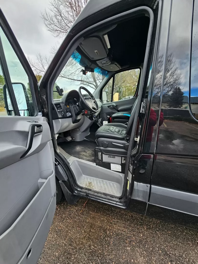 2018 Black /Black Mercedes-Benz Sprinter 3500 with an Gas engine, Auto transmission, 0.000000, 0.000000 - 2018 Mercedes Benz Sprinter Grech Executive Shuttle 3500 Ext -Black / Black 13 Rear passengers Plus Driver and Co-Pilot Front TV Pro Air - Heat and A/C System Grech Sound System and Controls Grey Wood Look Flooring Rear Row Stadium Seating Rear Luggage with Under Seat Storage Window Shades USB Power - Photo#10