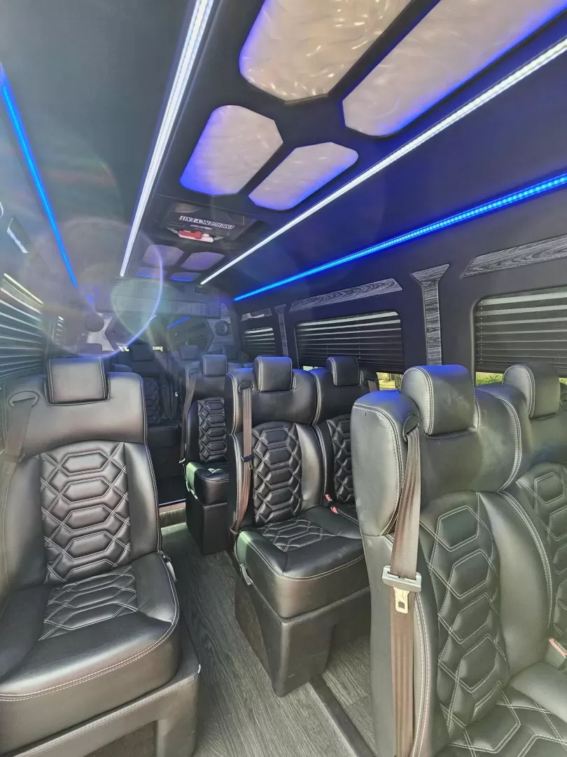 2018 Black /Black Mercedes-Benz Sprinter 3500 with an Gas engine, Auto transmission, 0.000000, 0.000000 - 2018 Mercedes Benz Sprinter Grech Executive Shuttle 3500 Ext -Black / Black 13 Rear passengers Plus Driver and Co-Pilot Front TV Pro Air - Heat and A/C System Grech Sound System and Controls Grey Wood Look Flooring Rear Row Stadium Seating Rear Luggage with Under Seat Storage Window Shades USB Power - Photo#16