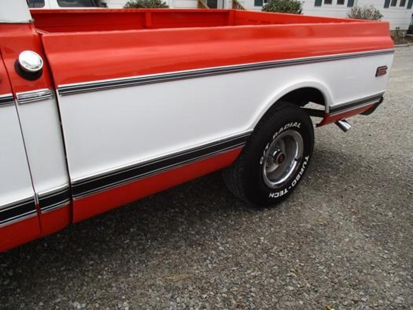 1970 Orange/White Chevrolet C10 with an 328 V8 engine, located at 1725 US-68 N, Bellefontaine, OH, 43311, (937) 592-5466, 40.387783, -83.752388 - 1970 CHEVROLET C10 CUSTOM ½ T Pick-up, High-performance “383 Stroker” V-8 w-headers Auto, Orange w-white Inserts, Black Lth Interior, custom wood steering wheel, PS, PB, Retro AM-FM-CD, gauges, dual exhaust, rally rims w-white letter tires, chrome bumpers & grille, Bed mat.	. Professionally wet - Photo #31