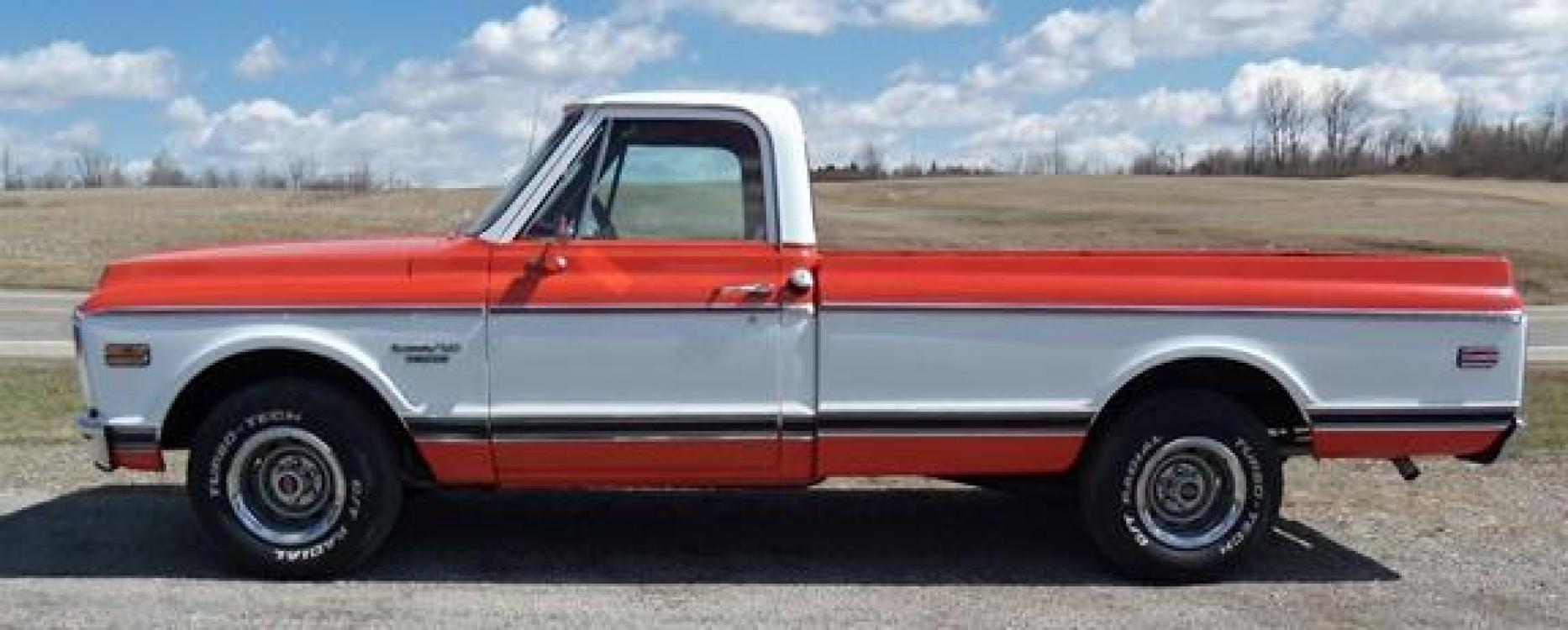 1970 Orange/White Chevrolet C10 with an 328 V8 engine, located at 1725 US-68 N, Bellefontaine, OH, 43311, (937) 592-5466, 40.387783, -83.752388 - 1970 CHEVROLET C10 CUSTOM ½ T Pick-up, High-performance “383 Stroker” V-8 w-headers Auto, Orange w-white Inserts, Black Lth Interior, custom wood steering wheel, PS, PB, Retro AM-FM-CD, gauges, dual exhaust, rally rims w-white letter tires, chrome bumpers & grille, Bed mat.	. Professionally wet - Photo #5